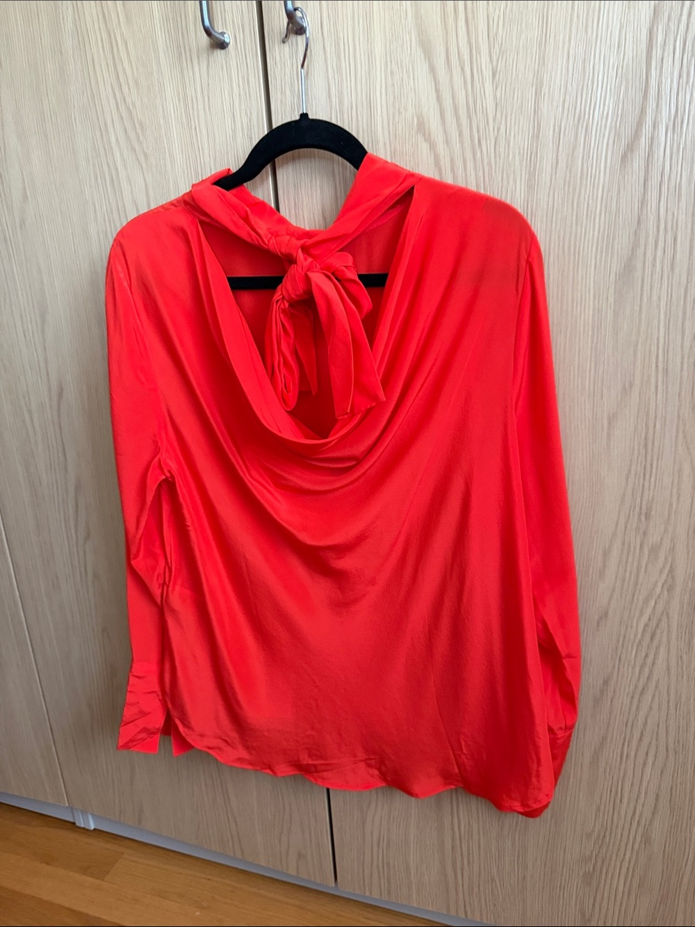 J. Crew 100% Silk Red Long-Sleeve Draped Neck Top
